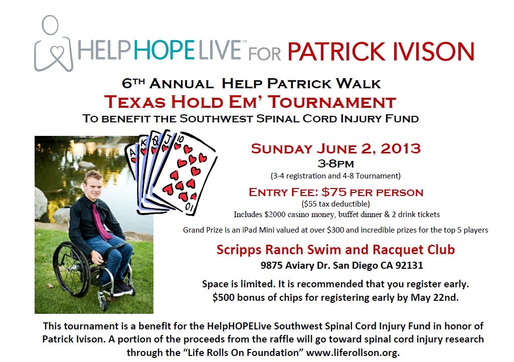HELP PATRICK WALK POKER TOURNEY
