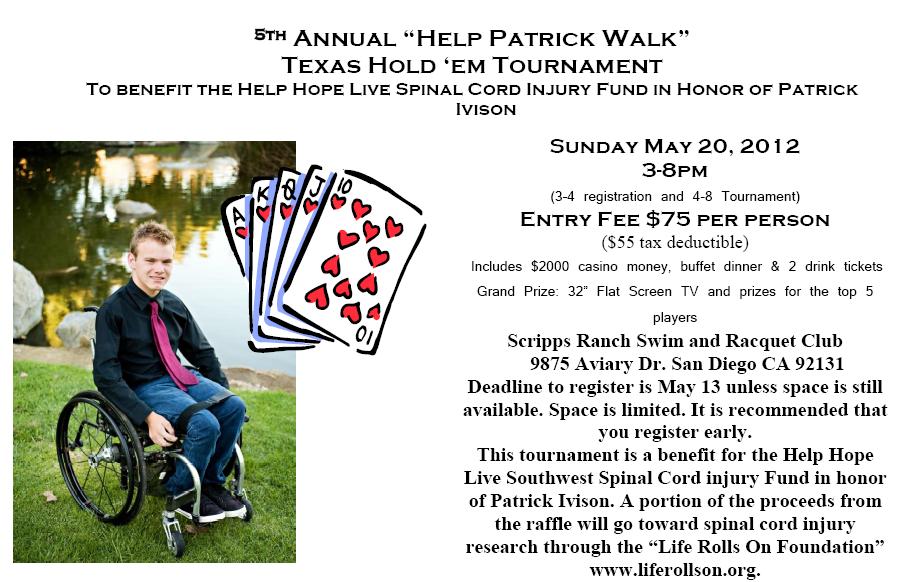 'HELP PATRICK WALK' POKER TOURNEY ON SUNDAY!