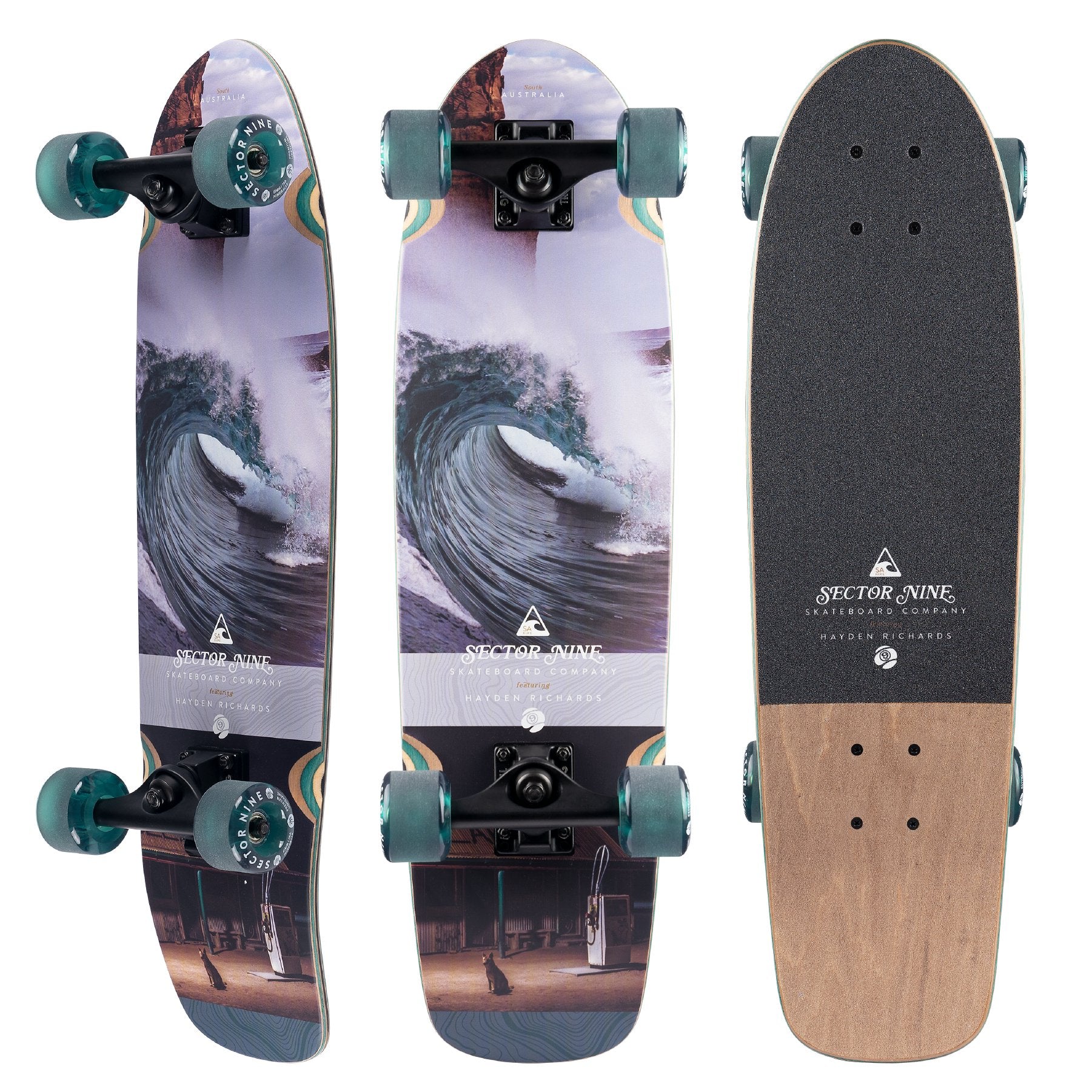 ガルウィングミッション1搭載クルーザー28.5インチ(Sector9トラック） SECTOR9 (セクターナイン) スケートボード ブラック×グリーン